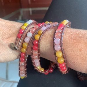 Beaded leather wrap bracelet